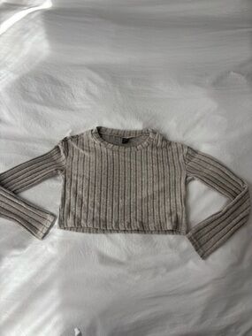 Ribbed Long Sleeve Crop Top Beige